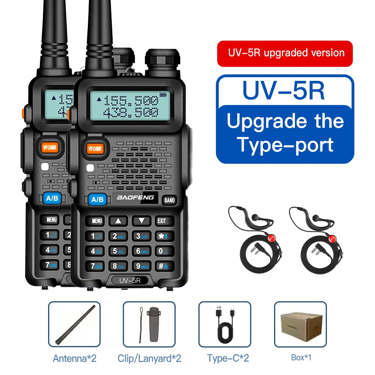 1PC/2PCS  UV-5R USB Long Range Portable Two Way Radio Baofeng CB Radio Walkie.