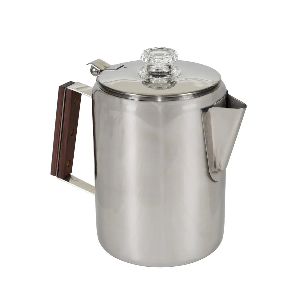 Stainless Steel Percolator Coffee Pot 9 Cup Heat Insulating Handle Easy Pour Spout