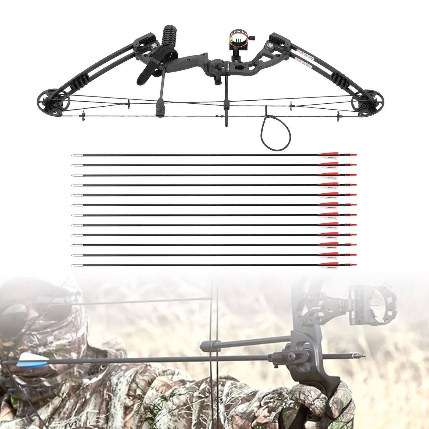 Compound Bow Right Hand Hunting Kit with Sight,, Stabilizer, Shock Absorber.