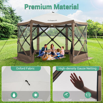 12x12ft Pop up Gazebo Screen House Tent with Mosquito Netting, 6 Sided.