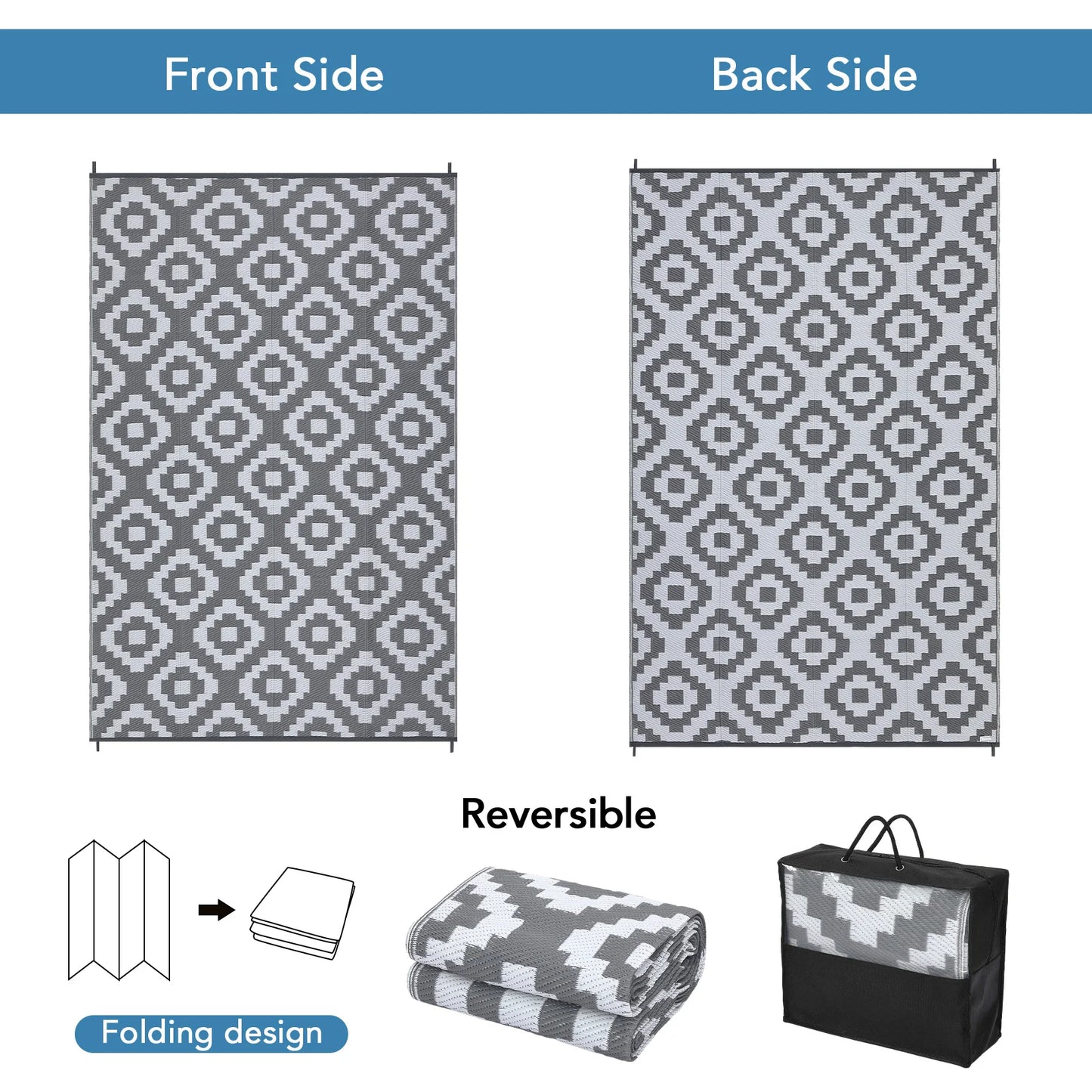 Outdoor Rug Plastic Straw Rug Waterproof Rug Reversible Outdoor Floor Mat.