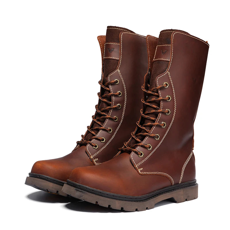 Leather Men's Hiking boots Motorcycle Boots waterproof trekking
