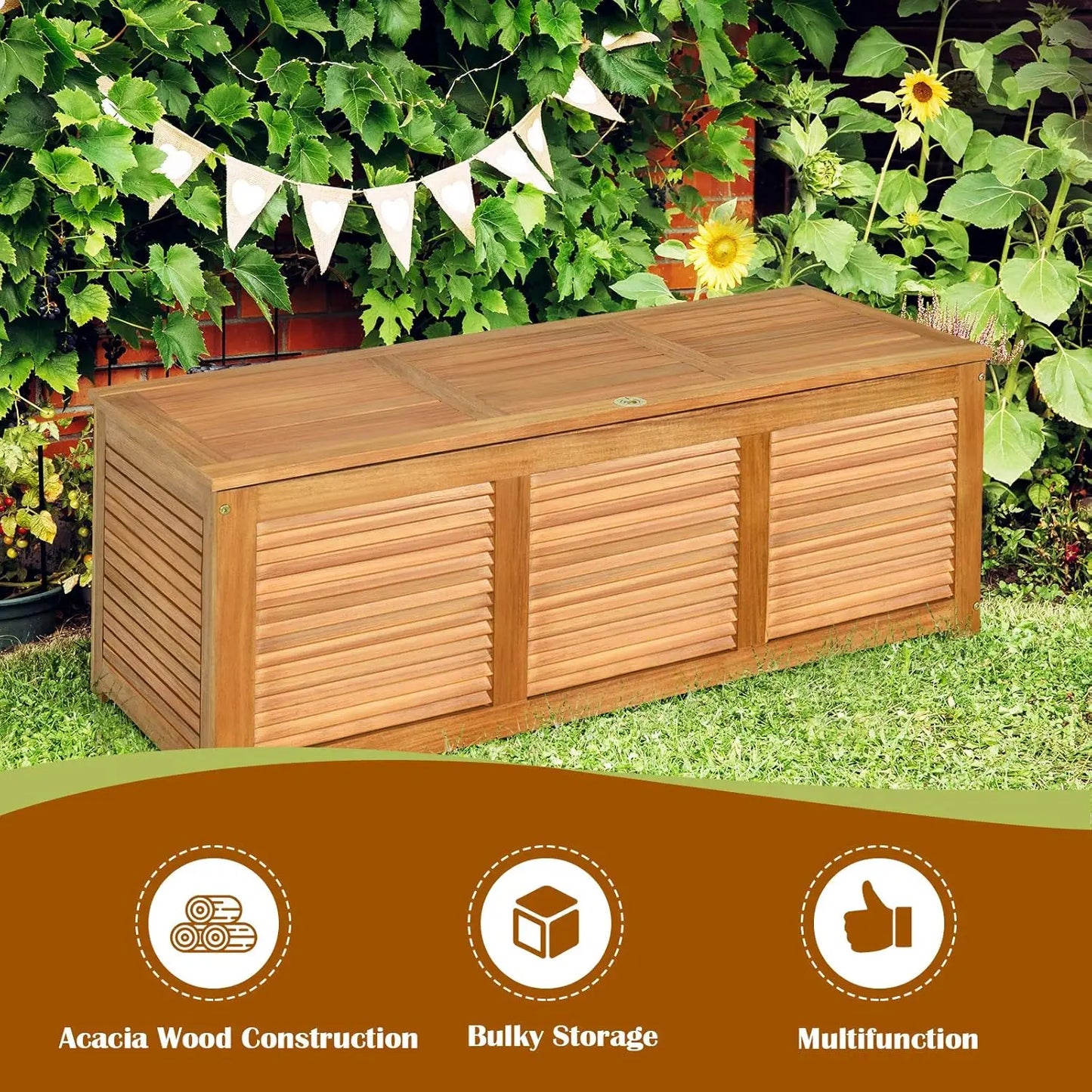 46 Gallon Acacia Wood Deck Box, Storage Box.