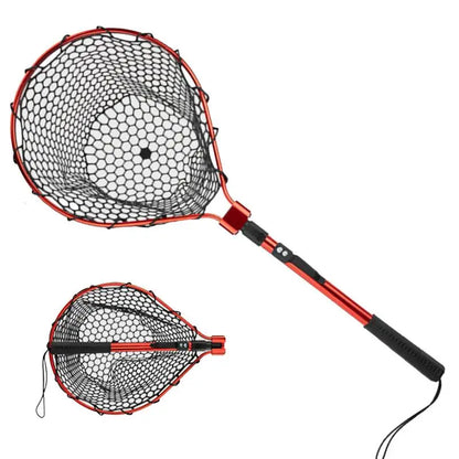 Fishing Net With Handle Telescoping Fishing Landing Net Portable Silicone Mesh Folding Fish Hand Net Fishing Gear Accessorie