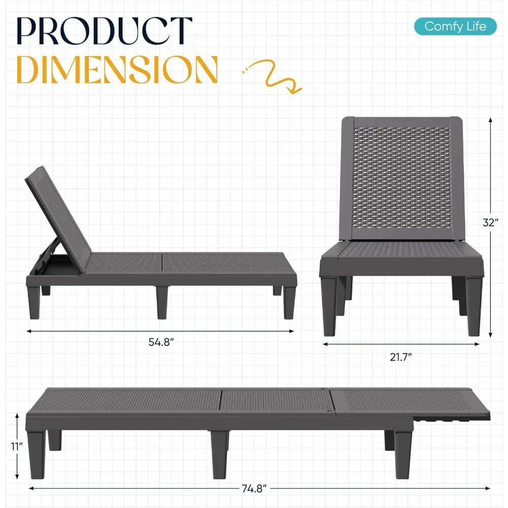 Outdoor Chaise Lounge Chairs Set of 4 with 5-Position Adjustable Backrest.