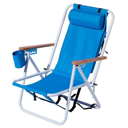 2PCS Portable High Strength Beach Chair with Adjustable Headrest,