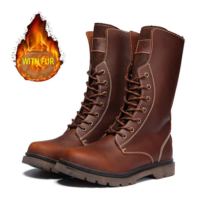 Leather Men's Hiking boots Motorcycle Boots waterproof trekking