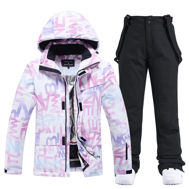 Women Ski Suit Winter Windproof Waterproof Snowboarding Jacket and Pants.