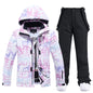 Women Ski Suit Winter Windproof Waterproof Snowboarding Jacket and Pants.