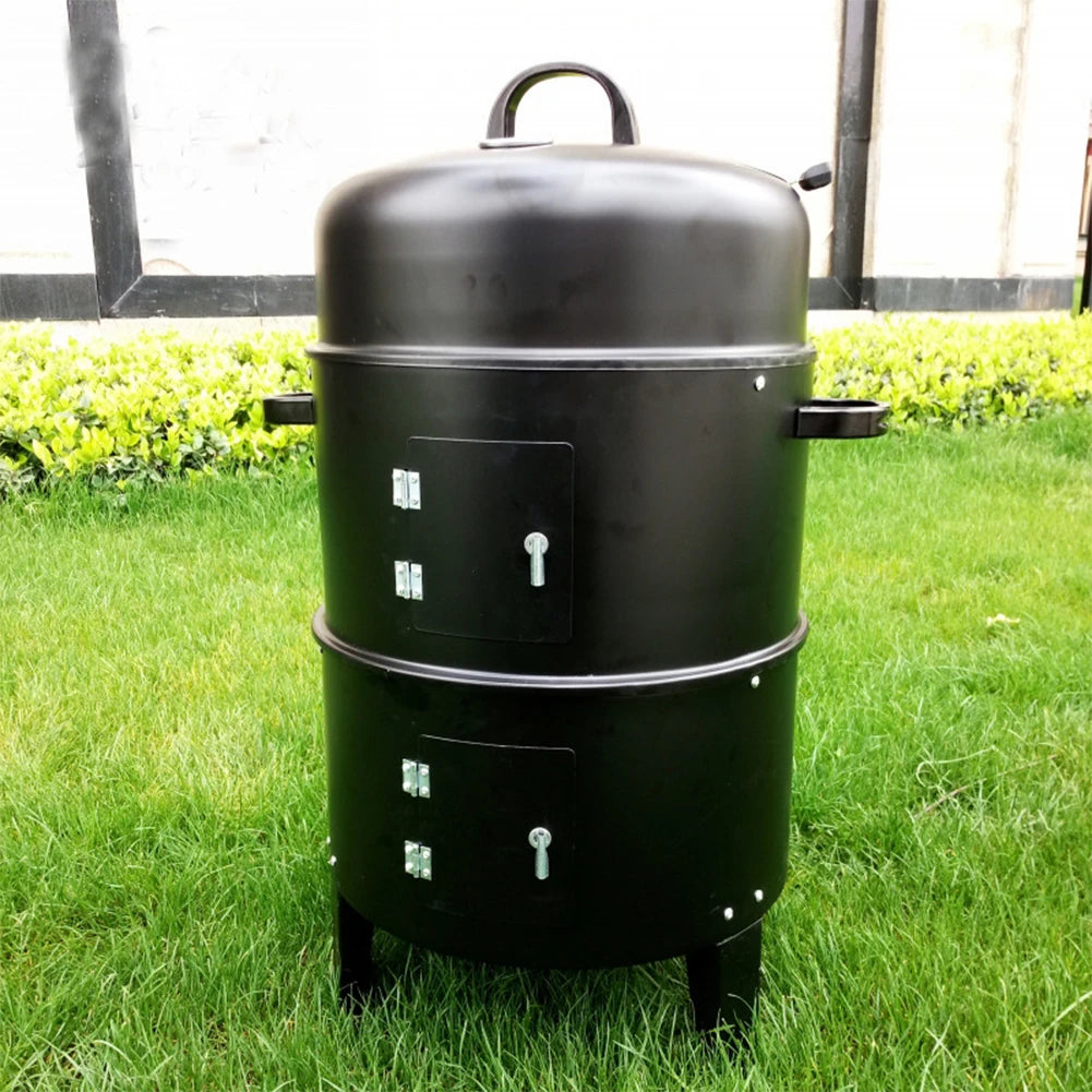3 in 1 Vertical Charcoal BBQ Smoker Heavy Duty Round Smoking Grill.