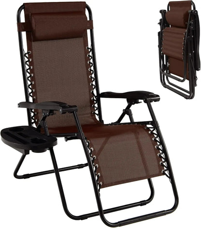 160°Adjustable Folding Recliner w/Pillow and Cup Holder, 350LBS.