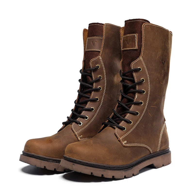 Leather Men's Hiking boots Motorcycle Boots waterproof trekking