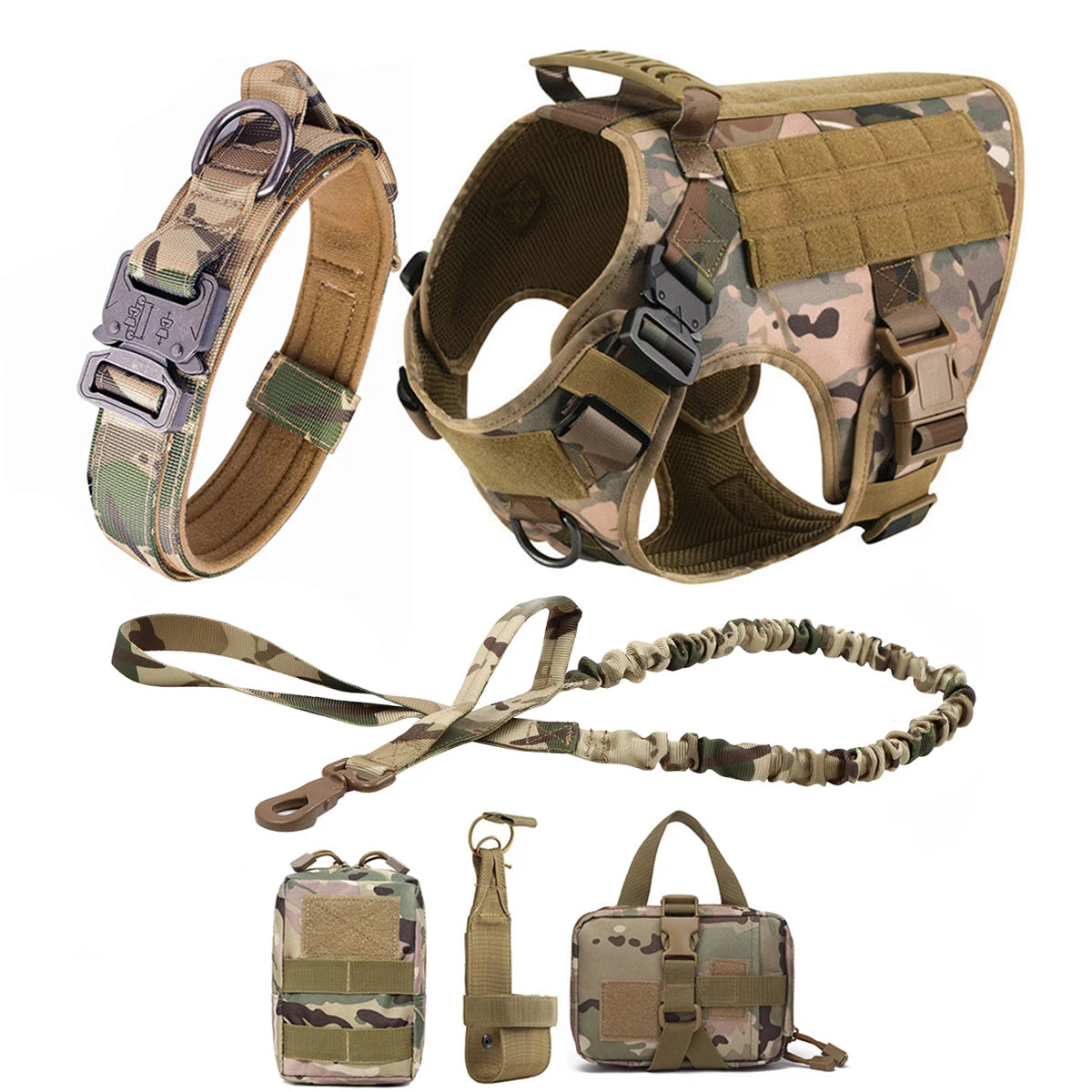 Tactical Dog Harness Leash Collar Pouches for Medium Large Dogs Training.