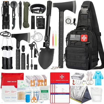 262Pcs Survival Gear and Supplies with First Aid Kit Pouch and Crossbody Bag.
