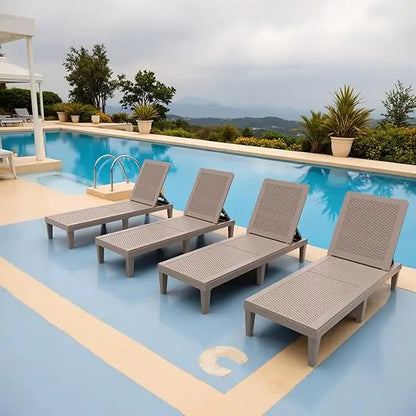 Outdoor Chaise Lounge Chairs Set of 4 with 5-Position Adjustable Backrest.