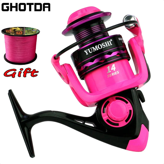 Pink Fishing Reel 2000-7000 High Speed 5.2 1 Ratio Spinning Reel.