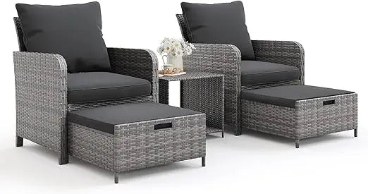 5 Piece Wicker Patio Furniture Set with Side Table.