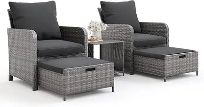 5 Piece Wicker Patio Furniture Set with Side Table.