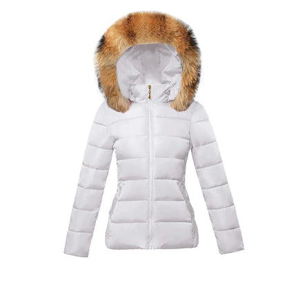 Fashion Black Women's Winter Jacket Big Fur Hooded Thick Down Parkas.