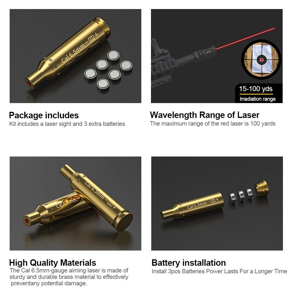 6.5MM Optics Cartridge Red Dot Laser Brass  Bore sighter.