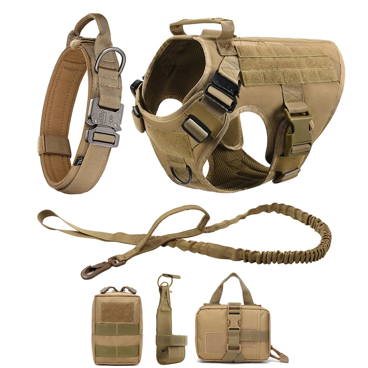Tactical Dog Harness Leash Collar Pouches for Medium Large Dogs Training.